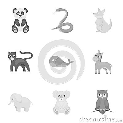 Animals set icons in monochrome style. Big collection of animals vector symbol stock illustration Vector Illustration