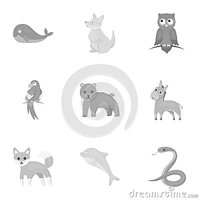 Animals set icons in monochrome style. Big collection of animals vector symbol stock illustration Vector Illustration