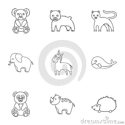 Animals set icons in outline style. Big collection of animals vector symbol Vector Illustration