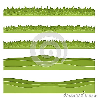 Set of horizontal backgrounds of grass and hills cut out of paper. Layered scenery Vector Illustration