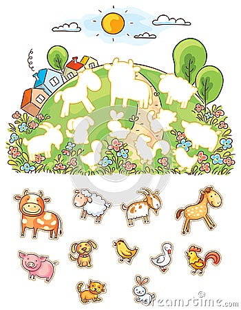 Animals and their shapes matching game Vector Illustration