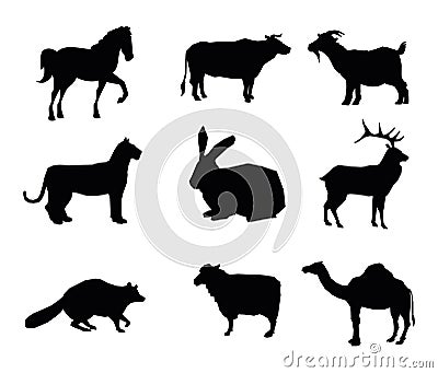 Animals various types isolated vector Silhouette Stock Photo