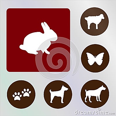 Animals vectors, icons, illustrations, red and brown backkckground Vector Illustration