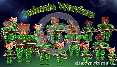 Animals warriors,3D illustration Cartoon Illustration