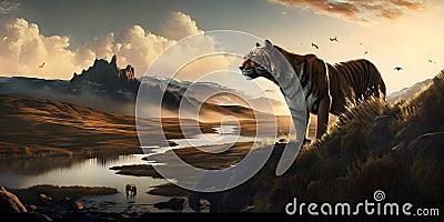 Animals wilderness landscape sky four created with generative AI Stock Photo