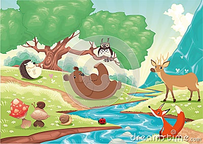 Animals in the wood Vector Illustration