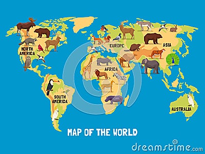 Animals World Map Vector Illustration