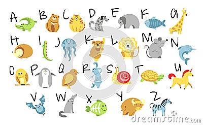 Animals and zoo alphabet, abc and childish education, isolated letters Vector Illustration