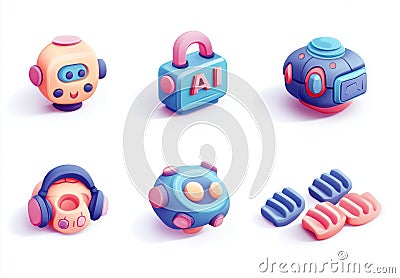 Animated AI robot bot, chatbot technology, 3D artificial icon, customer service character face, GPT service computer Cartoon Illustration