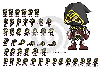 Animated Assassin Character Sprites Vector Illustration