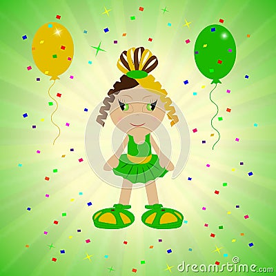 Animated babe on a green background, festive background with balloons Vector Illustration