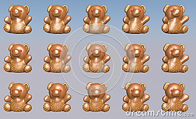 Animated background of festive chocolate bears. 3D rendering Stock Photo