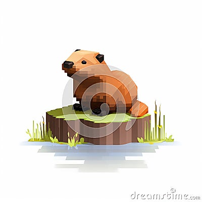 Pixel Art Pixel Beaver: Realistic Landscapes And Interactive Experiences Stock Photo