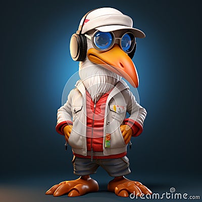 Animated Bird In Jacket Witty And Clever Zbrush Style Cartoon Stock Photo