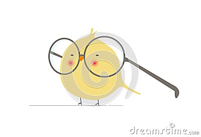 Animated Cartoon Geeky and Funny Bird Character with Huge Glasses in Minimalist Flat Vector Isolated Vector Illustration