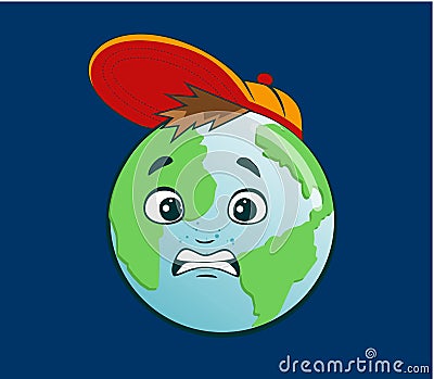 Earth boy cartoon character with various face expression Vector Illustration