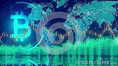 Animated Charts Diagrams of Financial Statistics concept. Bitcoin worldwide cryptocurrency and future payment system Stock Photo