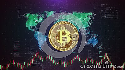 Animated Charts Diagrams of Financial Statistics concept. Bitcoin worldwide cryptocurrency and future payment system Stock Photo