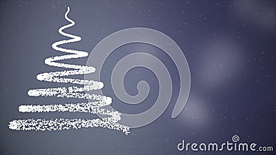 Animated Christmas tree with falling snowflakes on blue background. Christmas mood. Stock Photo