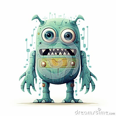 Animated Computer Monster: Detailed Character Illustration With Mechanical Realism Stock Photo