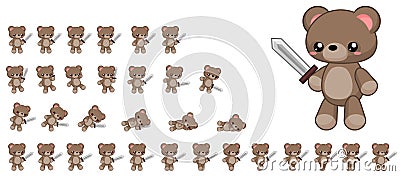 Animated Cute Bear Character Sprites Vector Illustration