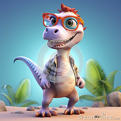 Casual Stylized Cartoon Brachiosaurus: 3d Game Character Design Stock Photo