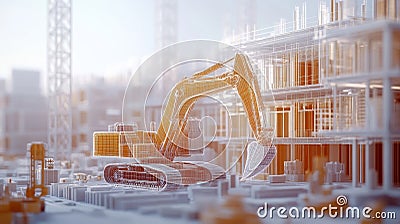 An animated display of modular construction presenting buildings being erected in realtime using advanced robotics Stock Photo