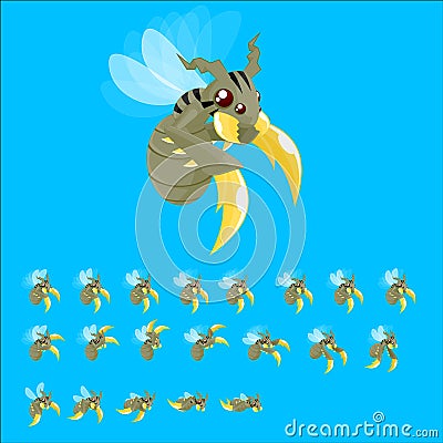 Animated Giant Bee Character Sprites Vector Illustration