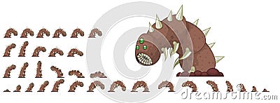 Animated Giant Worm Character Sprites Vector Illustration