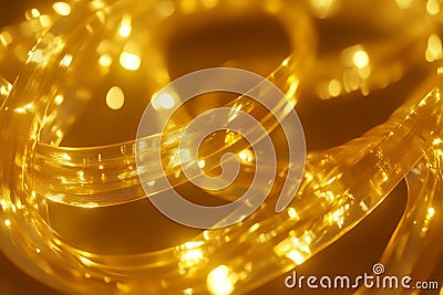 animated glowing ribbons in gold, gently curling and twisting in a seamless loop, creating a soft Stock Photo