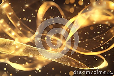 animated glowing ribbons in gold, gently curling and twisting in a seamless loop, creating a soft Stock Photo
