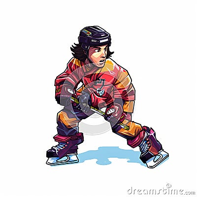 Intense Colorful Hockey Player Illustration In Pixel Art Style Stock Photo