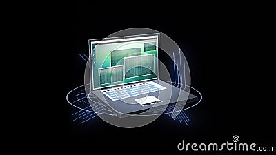 Animated Laptop with Different Windows on Screen Against Black Background  Stock Footage - Video of desktop, communication: 195985934