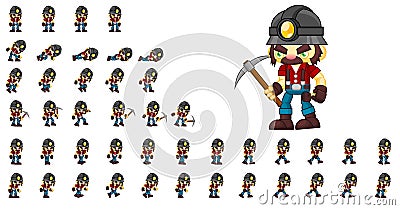 Animated Miner Character Sprites Vector Illustration