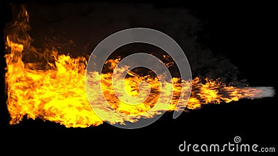 Animated realistic streams of fire with black smoke similar to a shot from a flamethrower, exhaust from a rocket engine Stock Photo