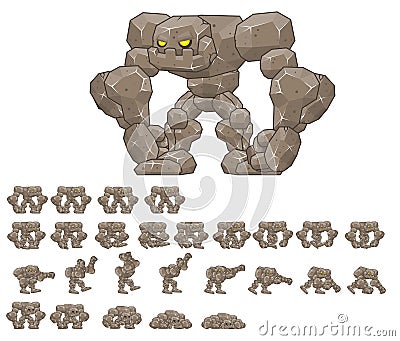 Animated Big Golem Character Sprites Vector Illustration