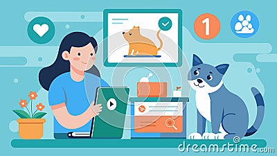Animated video tutorials that demonstrate the proper techniques for grooming and caring for different types of pets with Vector Illustration