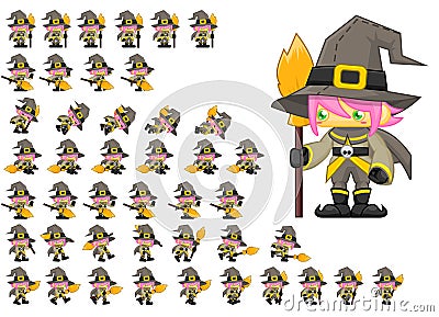 Animated Witch Character Sprites Vector Illustration