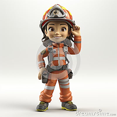 Animated Young Female Miner with Equipment Ready for Work. Stock Photo