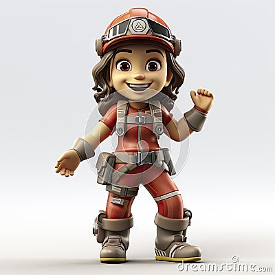 Animated Young Female Miner with Equipment Ready for Work. Stock Photo