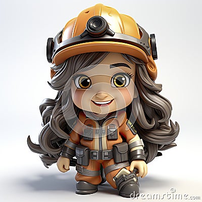 Animated Young Female Miner with Equipment Ready for Work. Stock Photo