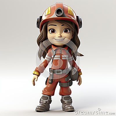 Animated Young Female Miner with Equipment Ready for Work. Stock Photo