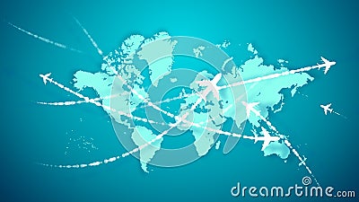 Animation airplanes soaring over the world map Stock Photo