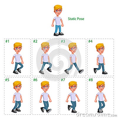 Animation of boy walking. Vector Illustration