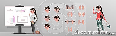 Animation Businesswoman character poses, gestures and faces Stock Photo