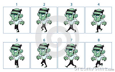 Animation of a cartoon monster walking Vector Illustration