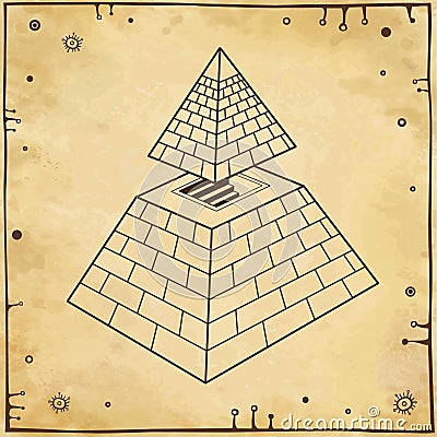 Animation color drawing: symbol of Egyptian pyramid with a separate vertex and a staircase inside. Vector Illustration