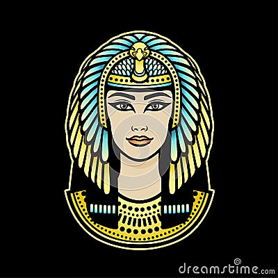 Animation color portrait of beautiful Egyptian woman. Vector Illustration