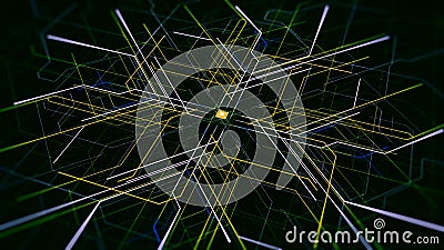Animation of computer neural circuits. Animation. Cyber animation of neon computer circuit. Beautiful threads coming Stock Photo