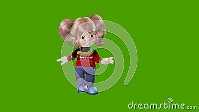 Animated Small Cartoon Girl Talks, with a Green Screen Background Stock  Video - Video of chromakey, animation: 136623435